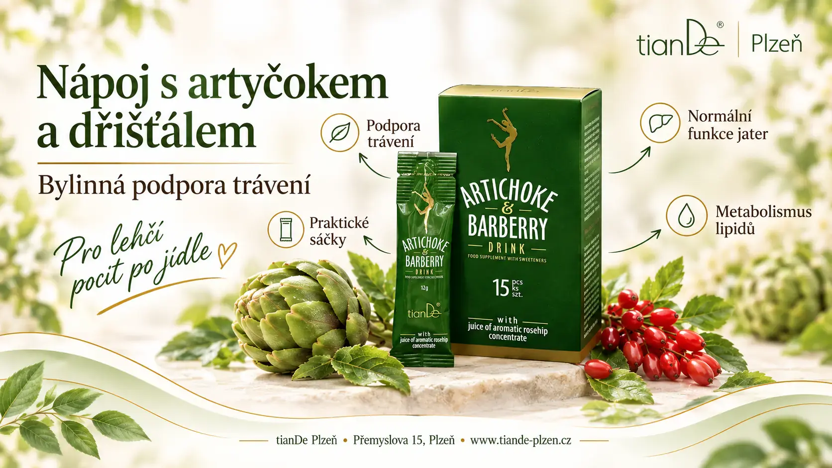 Nápoj s artyčokem a dřišťálem tianDe – bylinná podpora jater a trávení