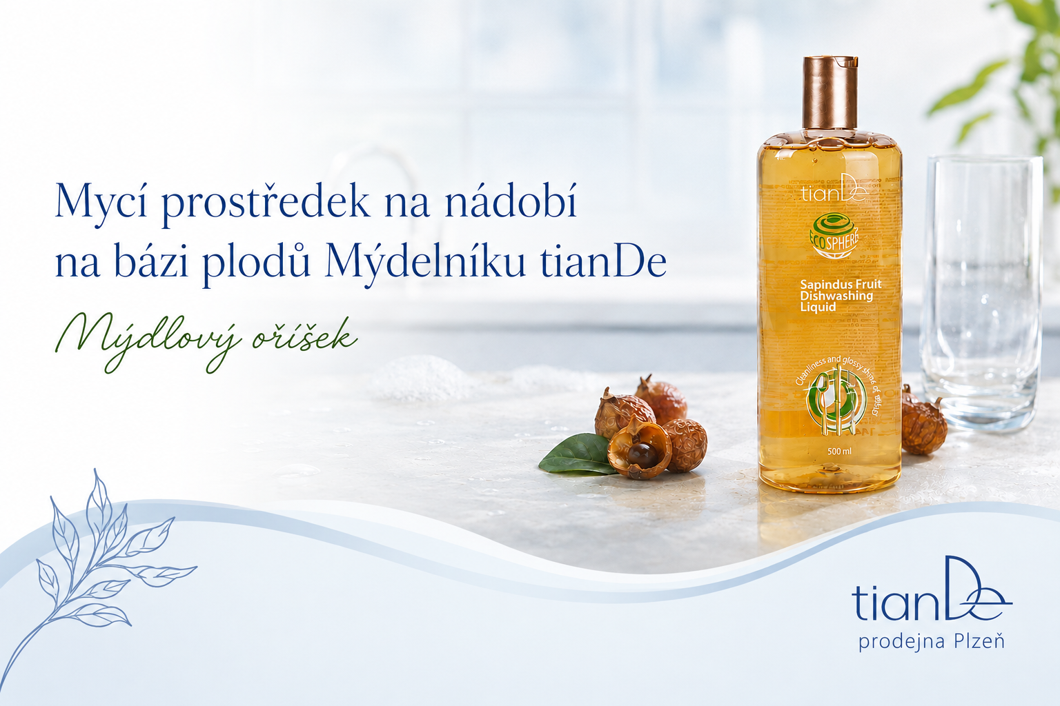Mycí prostředek na nádobí na bázi plodů Mýdelníku tianDe - mýdlový oříšek tianDe