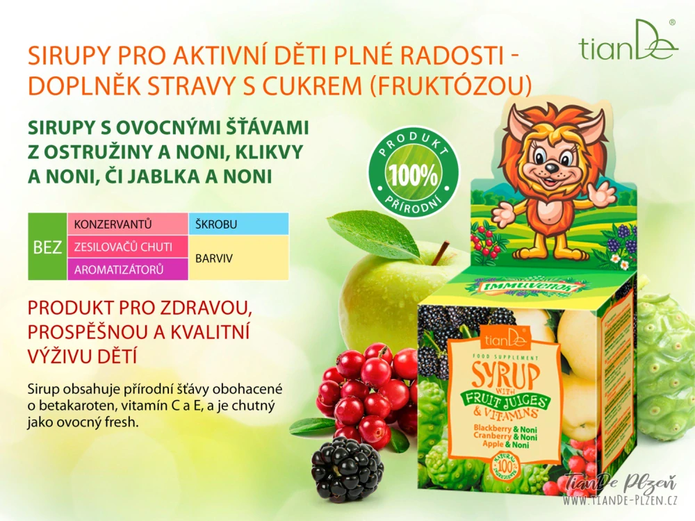 Dětské sirupy s ovocnými šťávami a vitamíny tianDe