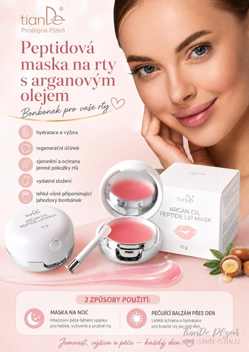 Peptidová maska na rty s arganovým olejem tianDe – leták